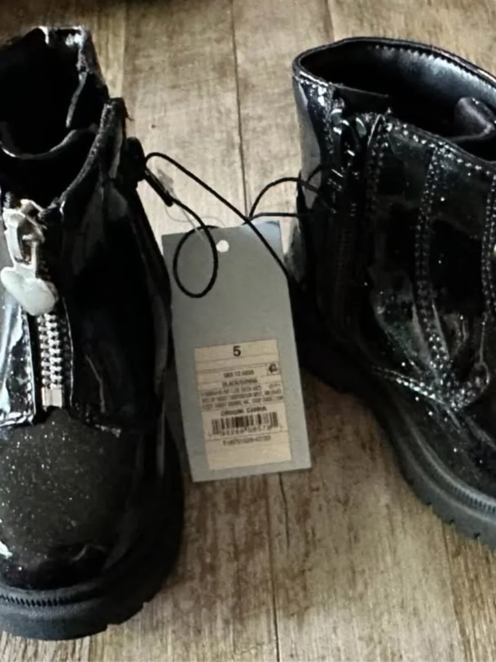 Toddler Size 5 Black Glitter Patent Boots